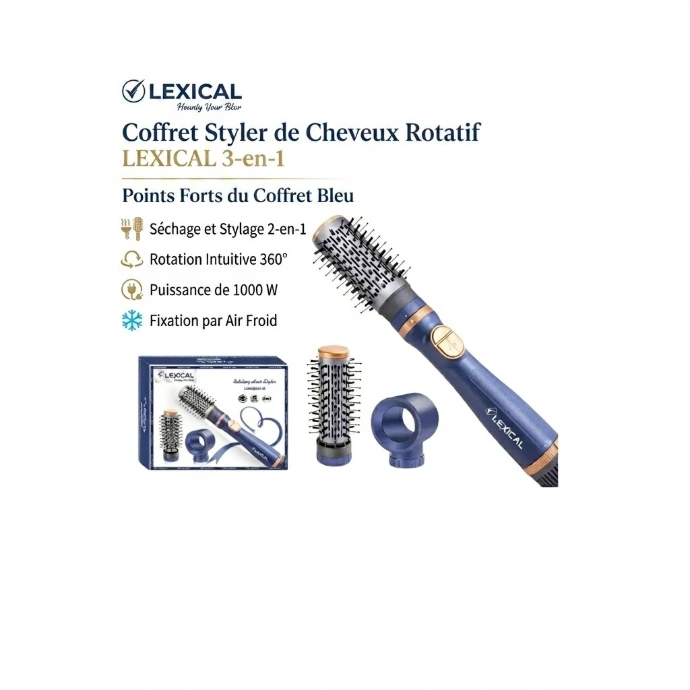 llica　FRANCAIS POUR UNE NUIT 限定BOX Coffret Brosse Rotative 3 en1 Lexical - 1000 W - Bleu | DOKANI